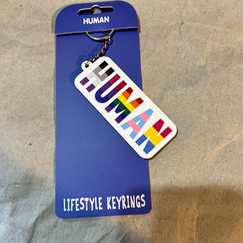 Lifestyle Keyrings Wood Keychain‎ Multicolor HUMAN Pride Flag LGBTQ+ Inclusion